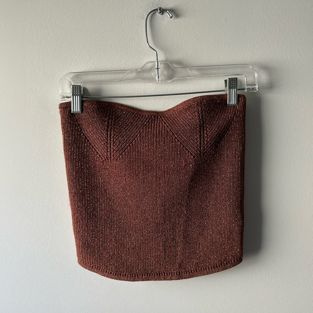 Amanda Uprichard brown and gold metallic sleeveless knit top